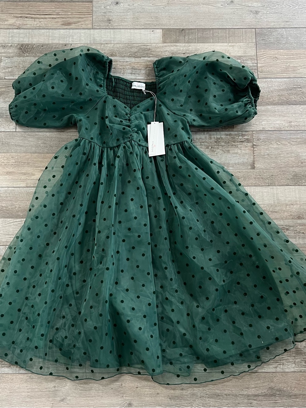 NWT Pink Desert Women’s Hunter Green Velvet Dot Tulle Dress Size Medium